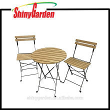 3pcs Folding Patio Bistro Table & Chair Set, Wood & Steel